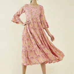 Soch Pink Printed A-Line Dress-image-24