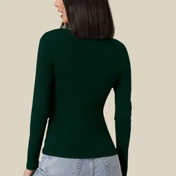 Maheshvi Women Ribbed Square Neck Long Sleeves Crop Fitted Top image 3