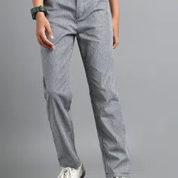 UNDER FOURTEEN ONLY Boys Striped Regular Fit Mid-Rise Cotton Trousers-picture-21