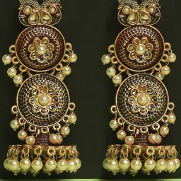 OOMPH Jewellery Red Maroon With Pearls Long Ethnic Jhumki-picture-21