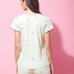 Secret Wish Light Green Printed T-Shirt With Shorts image 2