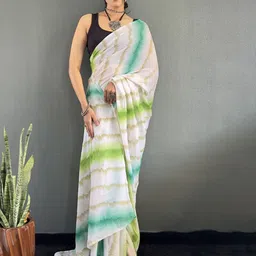 FLOURIOUS Women Stripped Pure Chiffon Saree image 3