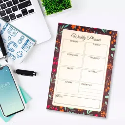 The Papier Ocean A5 Things Weekly Planner Tear Off Sheet Pad 52 Sheets with Blue Flowers Pattern image 2