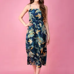 HERE&NOW Women Floral Printed Jacquard A-Line Smocked Midi Dress-picture-35