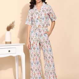 Asami Ikkat Printed Pure Cotton Mandarin Collared Blazer With Trousers Co-Ords-picture-12