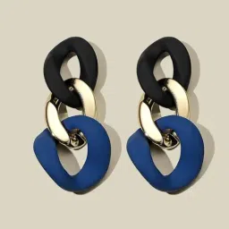 OOMPH Blue & Black Matte Link Chain Fashion Drop Earring for Women-image-32