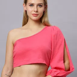 Autumn Hues One Shoulder Slit Sleeve Cotton Crop Top image 1