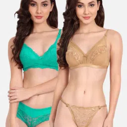 FIMS: Fashion is my Style Beige & Green Lace Work Lingerie Set - Pack Of 2-image-45
