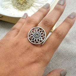 Teejh Ethnic Pallavi Silver Oxidized Filigree Rings for Women-picture-7