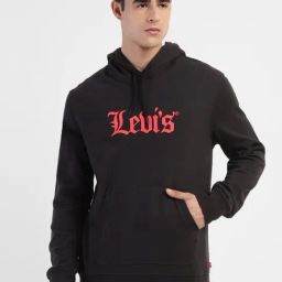 Levi's Black Cotton Regular Fit Logo Printed Hooded Sweatshirt-picture-1