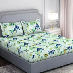 Welspun Adore Geometric Blue 105 TC Microfiber Double Bedsheet with 2 Pillow Covers-image-39