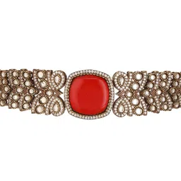 Saraf RS Jewellery Gold-Plated Kundan-Studded Statement Choker Jewellery Set image 4