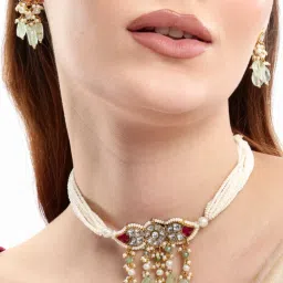 Nuyug 22K Gold Plated Kavya Choker Necklace and Earrings Set-picture-12