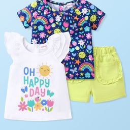 Babyhug Single Jersey Half Sleeves Tops with Shorts Set Floral Print - Multicolor-picture-46