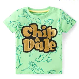 Babyoye Disney 100% Cotton Knit Half Sleeves T-Shirt with Chip N Dale Graphics- Green-image-67
