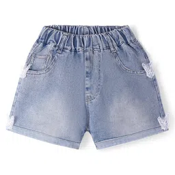 Kookie Kids Solid Shorts with Butterfly Applique - Blue-picture-14