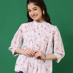 ISHTI Three Fourth Puffed Sleeves Floral Printed Top - Peach-picture-33