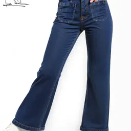 arias by lara dutta Arias Denim Woven Ankle Length Washed Bootcut Jeans With Pockets At Front - Navy Blue-picture-33
