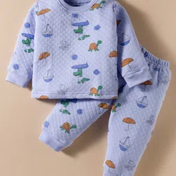 Tango Knit Full Sleeves Co-ords Winter Wear T-Shirt & Lounge Pant Set with Sea Life Print - Light Blue-picture-14