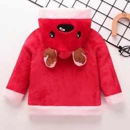 Mark & Mia Full Raglan Sleeves Hooded Winter Fur Jacket with Horn Applique - Red image 2