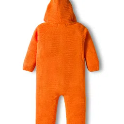 Babyhug Knit Full Sleeves Front Open Solid Hooded Winter Wear Romper with Cable Knit Design - Orange image 2