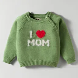 Yellow Apple Knit Full Raglan Sleeves Sweater Set With Cap & Text Print - Mint image 2