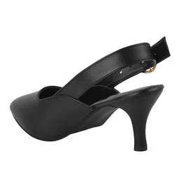 Shoetopia Solid Kitten Heel Sandals - Black image 3
