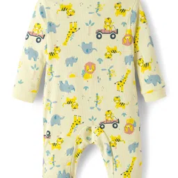 CUCUMBER Single Jersey Knit Full Sleeves Footed Romper With Vehicle Print - Lemon image 2