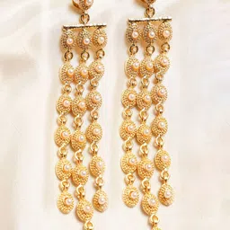 JAYPORE Gold-Plated Pearls Studded Contemporary Shaped Drop Earrings-picture-50