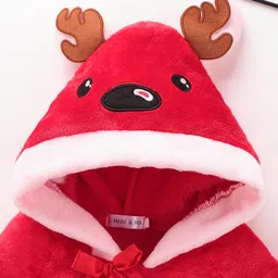 Mark & Mia Full Raglan Sleeves Hooded Winter Fur Jacket with Horn Applique - Red image 3