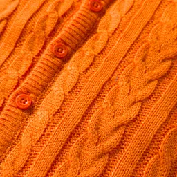 Babyhug Knit Full Sleeves Front Open Solid Hooded Winter Wear Romper with Cable Knit Design - Orange image 3