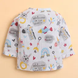 Polka Tots Cotton Woven Full Sleeves Welcome To The World Text Printed Jhabla & Coordinating Pant Set - Multi Colour image 4