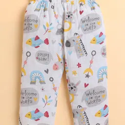 Polka Tots Cotton Woven Full Sleeves Welcome To The World Text Printed Jhabla & Coordinating Pant Set - Multi Colour image 5