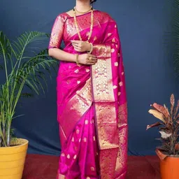 Freezeit Woven Design Zari Silk Blend Heavy Work Saree-picture-21