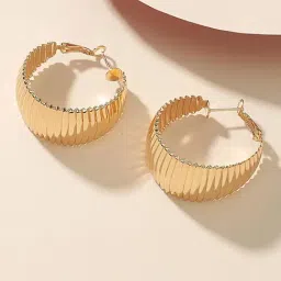 OOMPH Golden Tone Large Party Fashion Hoop Drop Earrings for Women-image-80