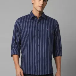 Louis Philippe Sport Navy Slim Fit Striped Shirt-image-89