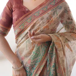ALMAARI FASHION Ethnic Motifs Pure Cotton Banarasi Saree With Unstitched Blouse Piece image 5