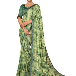 KALINI Floral Sequinned Saree With Blouse Piece-picture-14