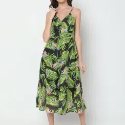Vero Moda Black & Green Printed Midi Dress-image-3