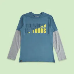 Pantaloons Junior Teal Blue Cotton Printed Full Sleeves T-Shirt-image-24