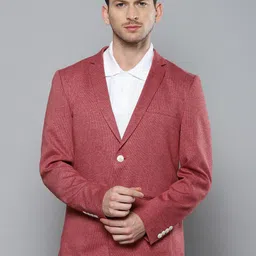 Louis Philippe Sport Men Red Self-Design Super Slim Fit Single-Breasted Pure Cotton Blazer-picture-23