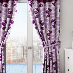 Cortina Purple Single Leaf Print Long Door Curtain-picture-21