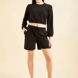 Sweet Dreams Black Cotton Crop Top With Shorts-image-38