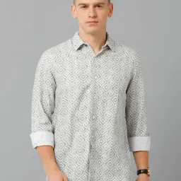 Linen Club Grey Contemporary Fit Printed Linen Shirt-picture-29