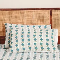 Fabindia Teal Aksh Printed Cotton Pillow Covers Set Of 2 image 2
