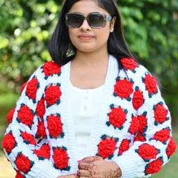 WINDROP SOLUTIONS Women Floral Crop Cardigan with Applique Detail-image-24