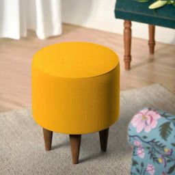 Chumbak French Sahara Solid Mustard Yellow Wood Ottoman-picture-2