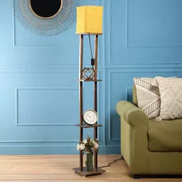 Sanded Edge Solid Wood & Fabric Yellow Kingston 3 Tier Floor Lamp image 2