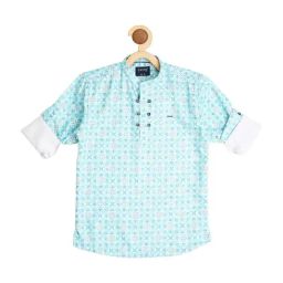 Cavio Kids Firozi Blue Cotton Printed Shirt-picture-4