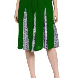 PATRORNA Dark Green Printed Midi Skirt-image-30